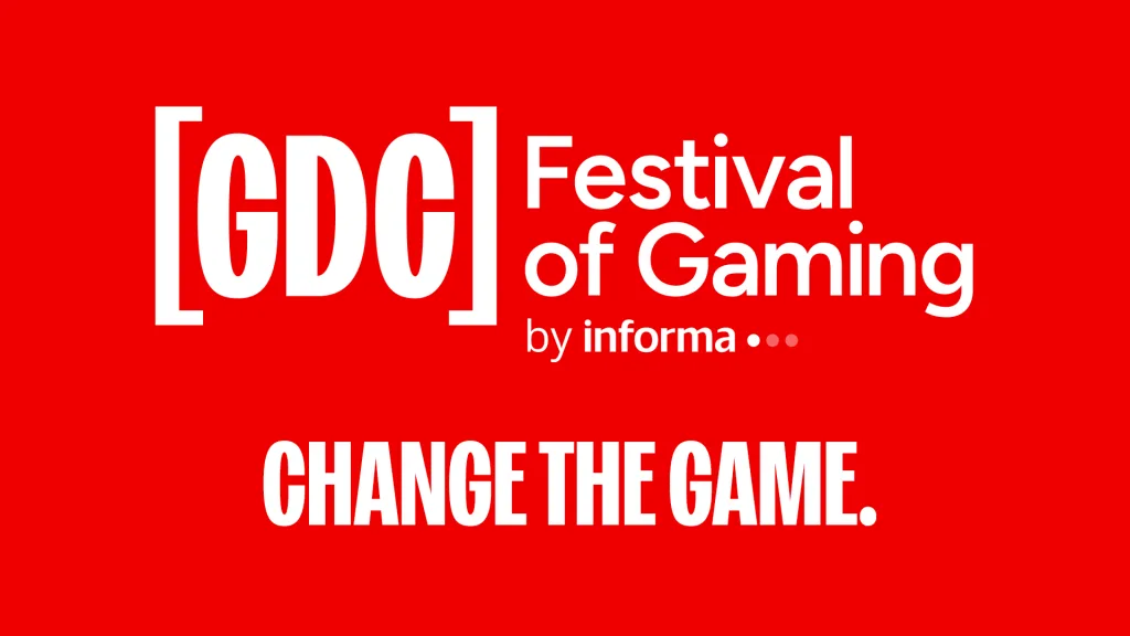 White [GDC] Festival of Gaming by Informa logo and the slogan 'Change the game' on a solid red background.