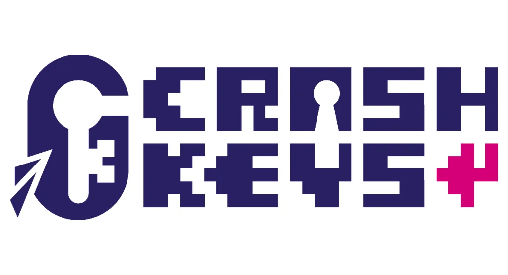 Crash Keys studio logo: a padlock-shaped key mark beside blocky pixel lettering reading CRASH KEYS
